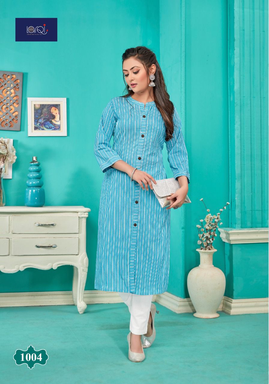 Larqi Sun Light 1 Fancy Wear Designer Cotton With Sequence Kurti Collection